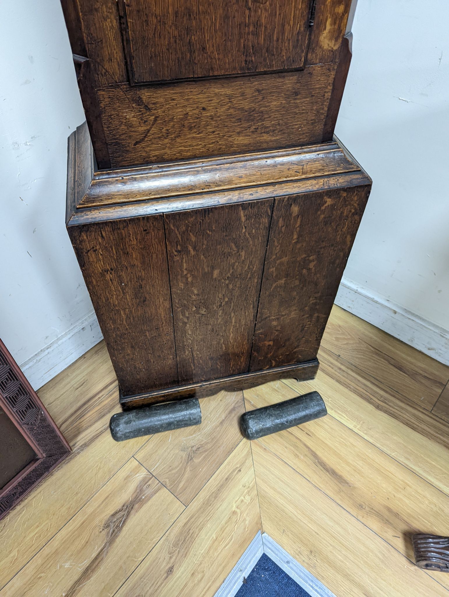 A George III 8 day oak cased longcase clock, height 217cm